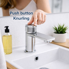 Chrome Push Button Mono Basin Tap With Knurled Control & Sprung Waste