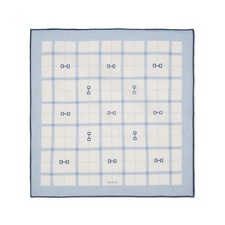 NWT GUCCI Horsebit Check Cotton Pocket Square In White Blue 100 Authentic 35 Cm