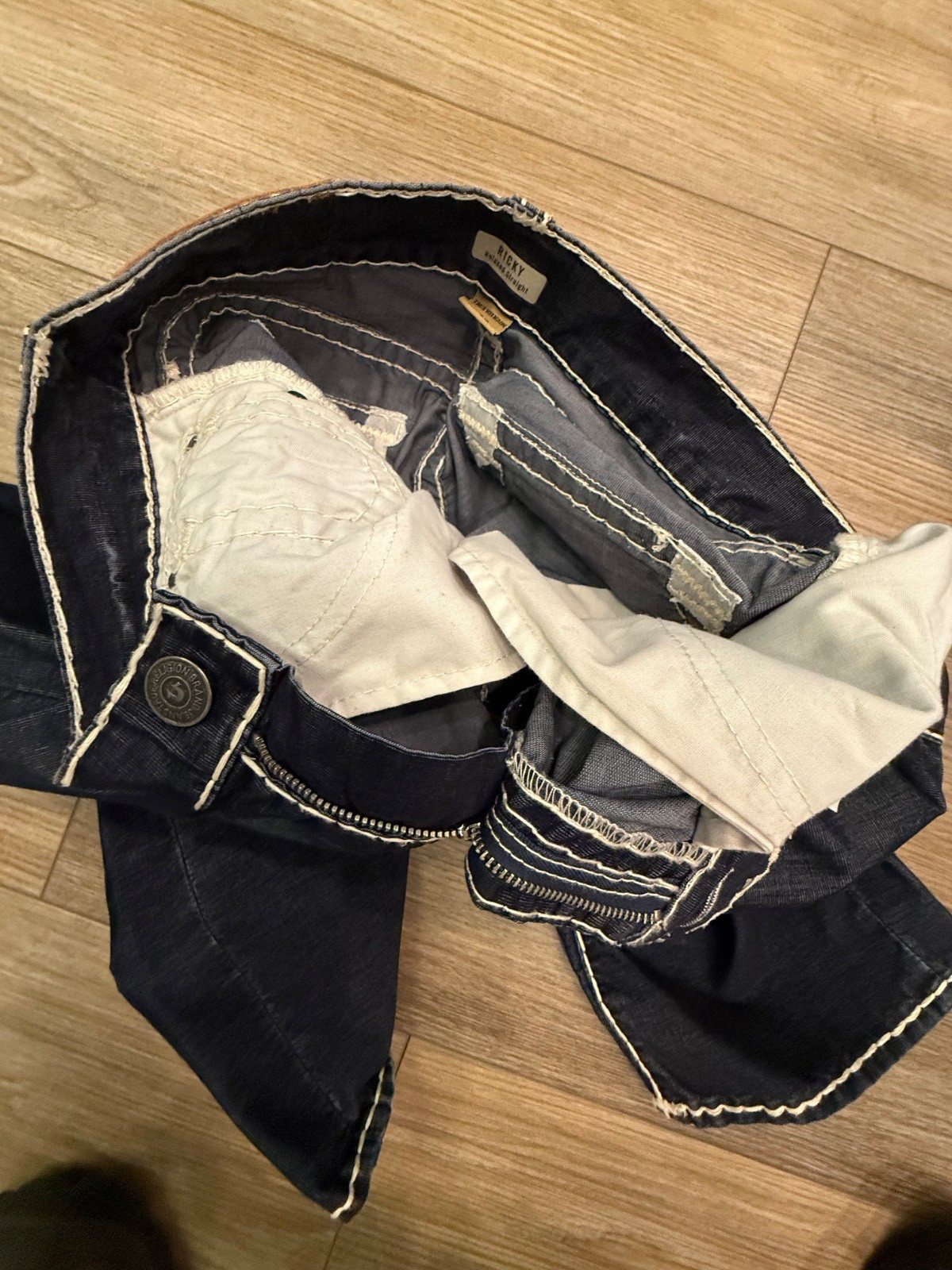 NWT Vintage True Religion Jeans Ricky Super T Midnight Blue Corduroy Pants 32x33 thumbnail 13