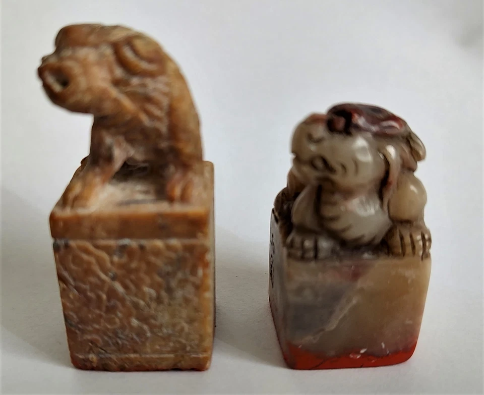Dos sellos de piedra chinos antiguos con buenos grabados Foto 3 de 4