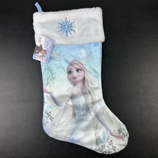 Disney Frozen Elsa Velour Christmas Stocking Snowflakes Light Blue