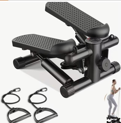 Adjustable Hydraulic Mini Stepper with Resistance Bands, 300 lb Capacity, Black