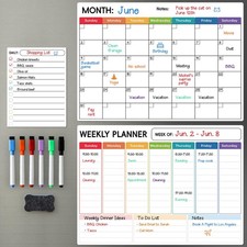 3 Pack Dry Erase Magnetic Calendar for Refrigerator - 14X11 inches, Style 1