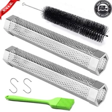 2 Pack 12'' Stainless Steel BBQ Wood Pellet Tube Smoker for Cold/Hot Smoking