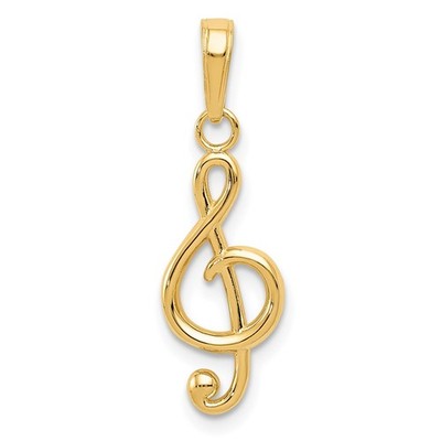 14k Yellow Gold Polished Open-Backed Treble Clef Pendant Womens