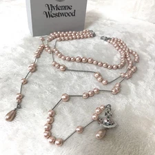 Vivienne Westwood Necklace Pink Silver Broken Pearl Necklace Drop Orb with Box