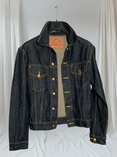 Evisu Maniacs 100% Cotton Dark Blue Denim Jacket  Lot 3720 SZ M PEC - product listing photo