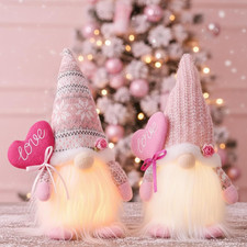 Pink Gnome Couple Valentines Day Decorations - 12'' Light Handmade Gnome Plush D