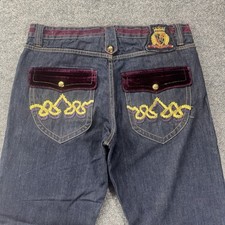 Vintage Y2K Crown Holder Japanese Denim Jeans Embroidered Baggy Street Men 36x32