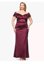 Xscape Evening Gown 18W Wine Burgundy Metallic Ruched Formal Wedding Guest $319