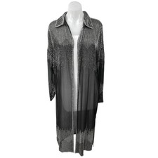 Nasty Gal Black Beaded Sheer See Through Open Front Long Sleeve Shirt Top Size 4