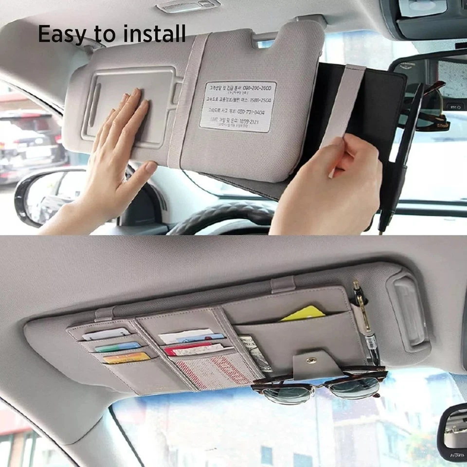 Organizador parasol de coche de cuero PU con múltiples bolsillos y tarjetero Foto 4 de 4