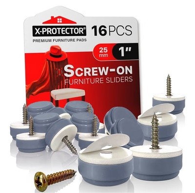 Chair Glides X-Protector   1'' -16 Pcs Screw-on Premium Chair Furniture Gliders