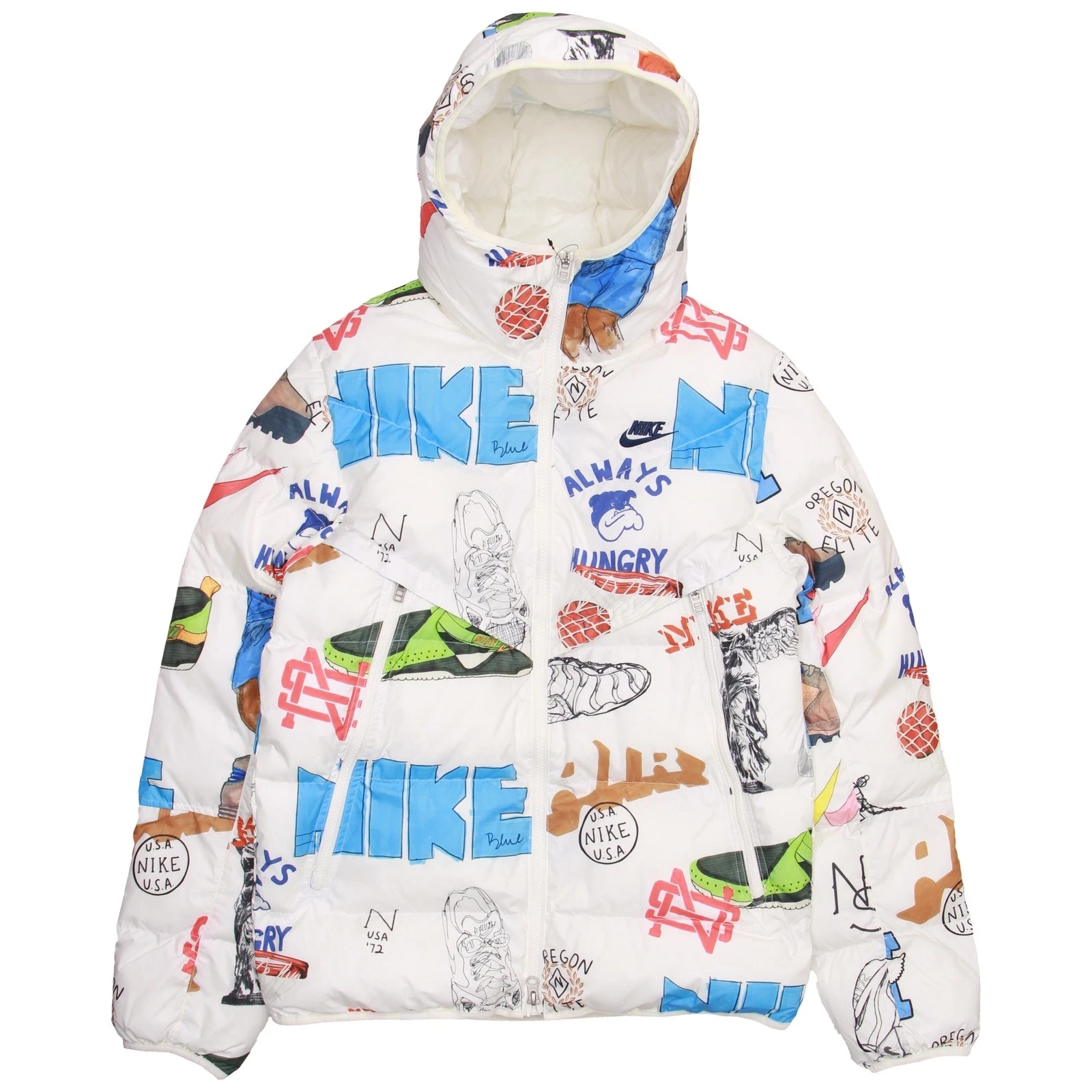 Nike Storm-FIT Windrunner Mens Puffy Jacket L White Graphic Print Polyester Zip