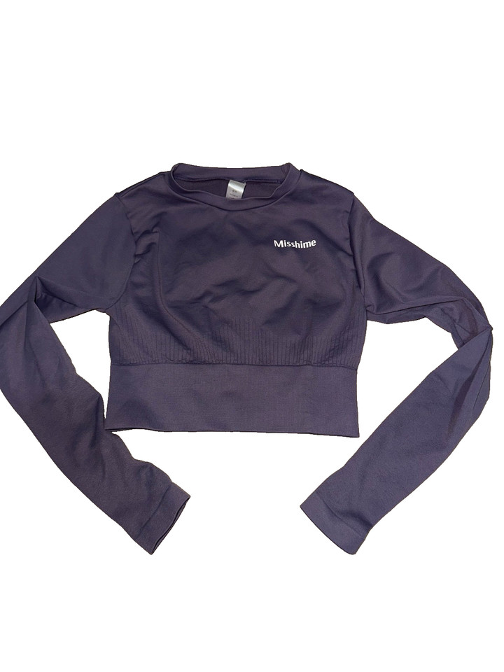 Misshime purple long sleeve active gym top with thumbholes. Size M