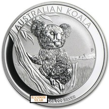Random Year - 1 oz .999 Fine Silver Australian Koala Brilliant Uncirculated 99.33 per troy oz