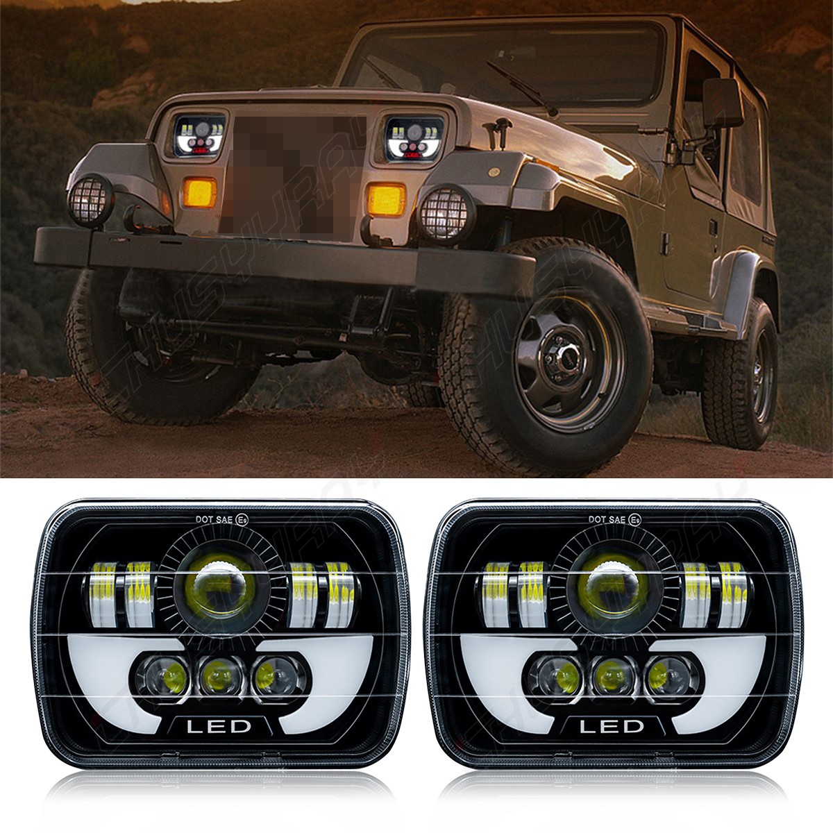 FOR 86-95 JEEP WRANGLER YJ GLASS HEAD LIGHTS PROJECTOR LED HEADLIGHTS H4 7x6 5x7 thumbnail 3