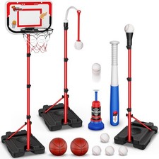 Juego de aro de baloncesto y pelota en T ajustables para niños interiores y exteriores