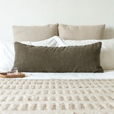 14x36 inch Boucle Lumbar Pillow Cover, Dark Brown Woven Texture Neutral Long ...