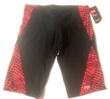 New TYR Durafast Elite Mens Swim Jammer Black Red Swimwear sz 36 New Tags 145