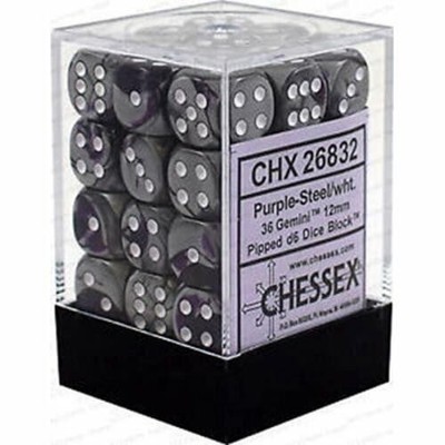 d6Cube12mmGemini#2 PUSTwh - Chessex (Pack of 36)