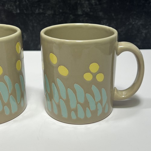 2 Waechtersbach Mugs Tan Yellow Blue Wild Flowing Summer Flowers Abstract Modern - Picture 5 of 8