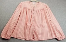 Time and Tru Button Up Shirt Women’s 2XL XXL Pink White Striped Long Sleeves Top