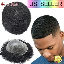 Hair Units for Black Men Afro Kinky Curly Toupee Human Hairpiece Afr Wave System