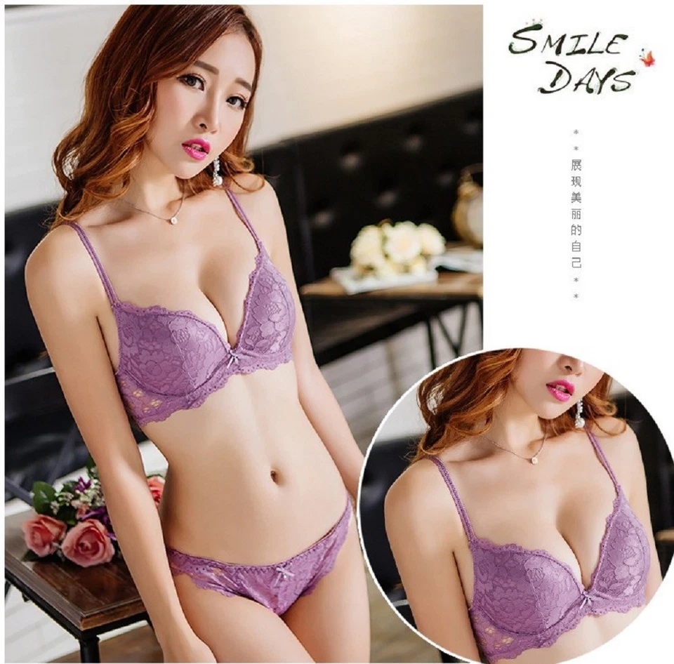 Talla:32 34 36 38 Copa:A B C Conjunto de sujetador y bragas de encaje acolchado push up para mujer Foto 4 de 4