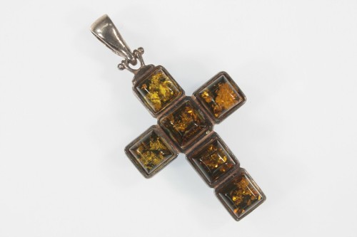 Pendentif Vintage En Argent Et Ambre - Occasion état Moyen - Bijou Ancien