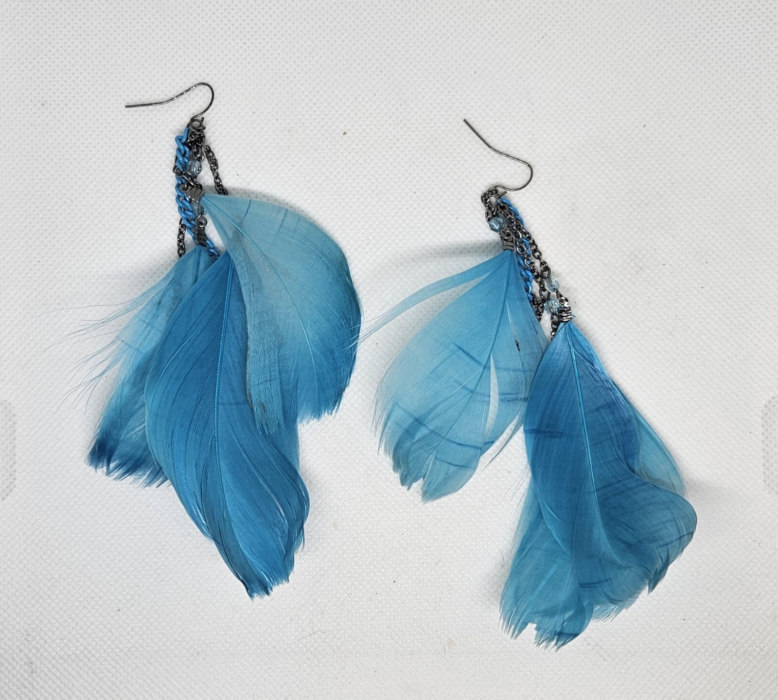 Blue Feather Dangling Earrings - image 1