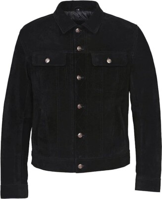 Vintage Trucker Leather Suede Jacket Men Classic Retro Biker Causal Cafe Racer