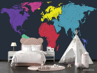 3D Color World Map Wallpaper Wall Murals Removable Wallpaper 276