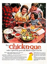 1961 MAZOLA CORN OIL Large Vintage Print Ad Fried Chicken Dinner