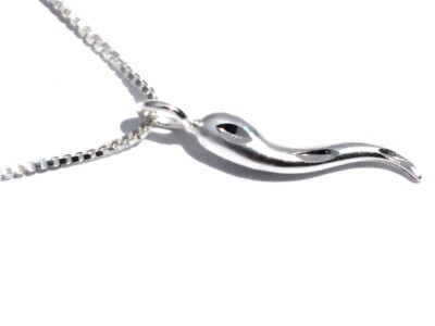 New 925 Sterling Silver Laser Cut Italian Horn Charm Pendant optional neck chain