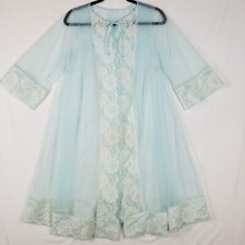 Vtg Sears Double Chiffon Long Robe Womens 32-34 S/XS Peignoir Sky Blue NWT
