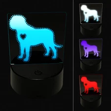 English Mastiff Dog with Heart 3D Illusion LED Night Light Sign Lamp