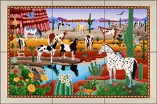 Horse Tile Backsplash del Rio Painted Equine Art Ceramic Mural POV-RR015