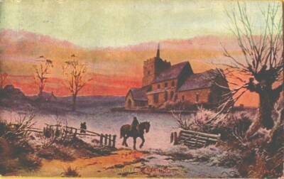1910 Winter Evening Cowboy Sunset Western Eerie Night Antique Postcard MN SD