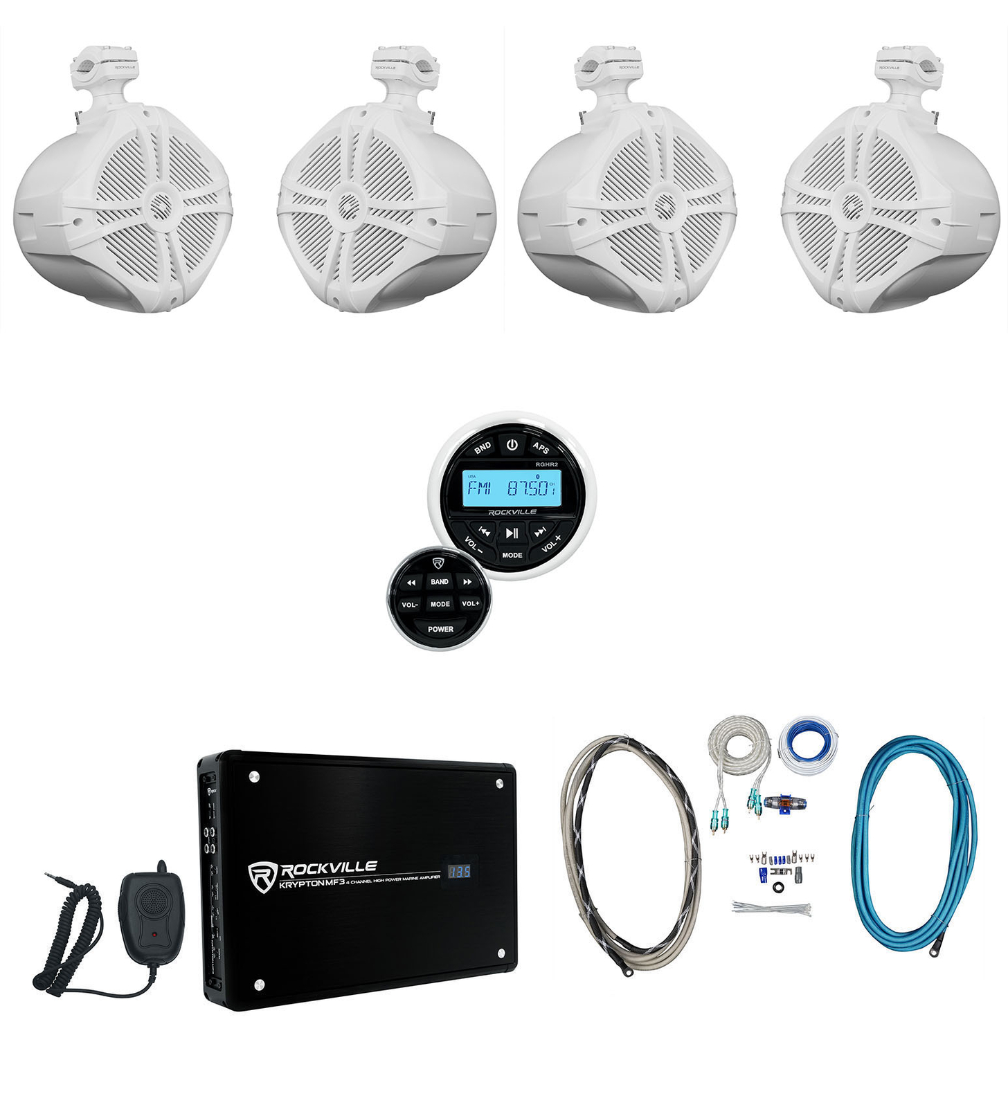 Морской Bluetooth-приемник Rockville RGHR2 Пульт дистанционного управления 4 8 вейкбордов Усилитель Комплект