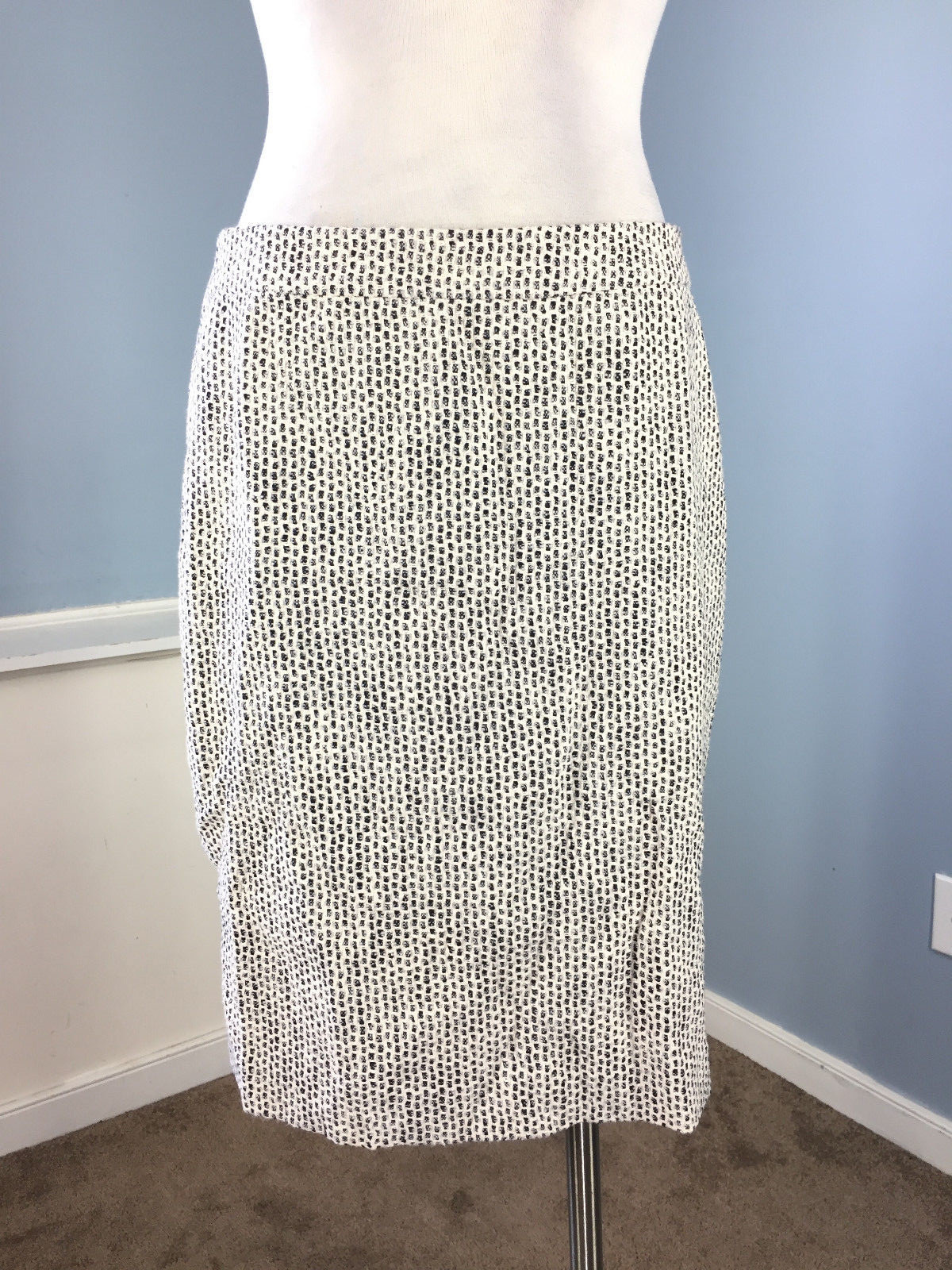 J Crew M 8 Blue Ivory Tweed Straight Pencil Skirt Cotton Linen Terrazzo
