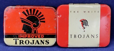 IMPROVED TROJANS THE WHITE condom prophylactic tin X2