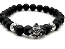 Onyx Gemstone  Sterling Silver Caishen Chinese God of Wealth 8mm Bracelet
