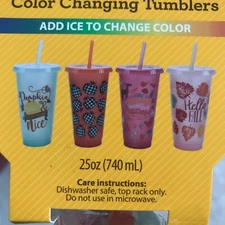 Way to Celebrate Harvest Fall Color Changing Reusable Tumbler Cups 4Pack 25 Oz.