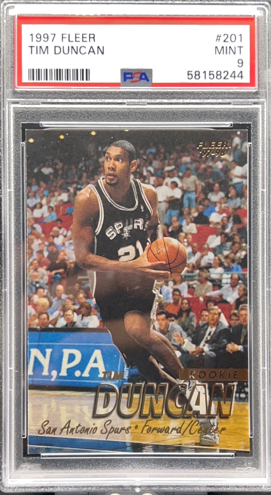 1997-98 Fleer TIM DUNCAN RC Rookie 201 PSA 9 Mint San Antonio Spurs