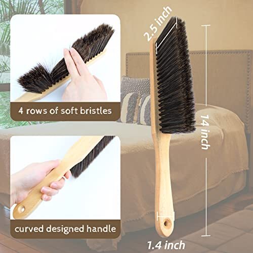 2 Pieces Dust Brush Hand Broom Wooden Bench Brushes with Soft Brown, Yellow - Bild 3 von 6