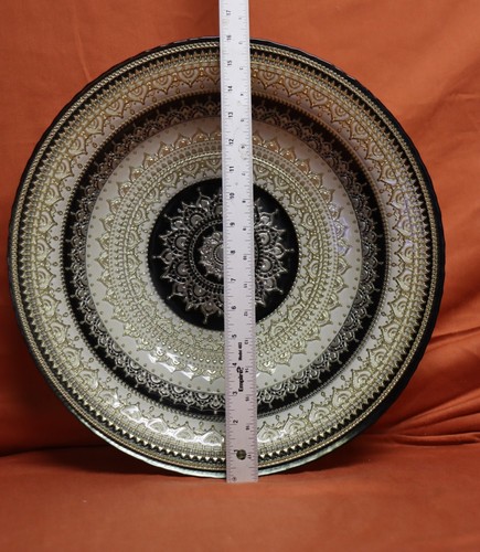 Turkish Glass Serving Bowl Gold/Black/Silver 16” Art Glass Dish. Tag 498p - Picture 9 of 14