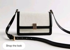 Ladies Black&white Canvas Boxy Cross Body Bag Handbag Purse Women Shoulder Bags 
