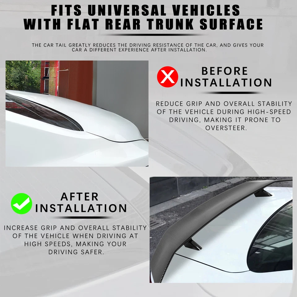 46" Carbon Fiber Rear Trunk Spoiler Racing Wing Lip For Audi TT TTS TTRS Coupe - Image 4 of 4