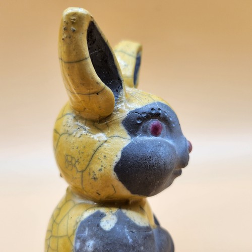 Vintage Crackle Ceramic Yellow Gray Cute Bunny Rabbit Red Eyed Figurine ...